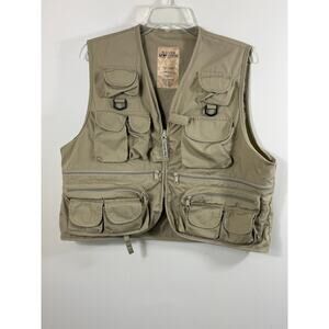 Master Sportsman Men's Large Khaki Utility Fishing Vest Rugged Outdoor Gorpcore